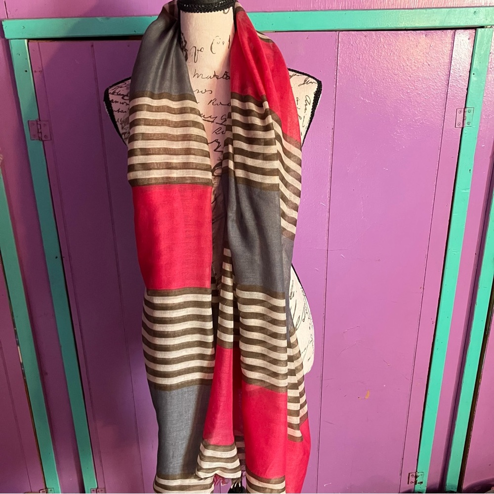 Striped Red and Gray Scarf